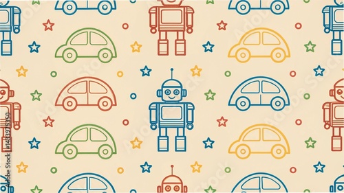 seamless pattern with colorful chairs and flowers