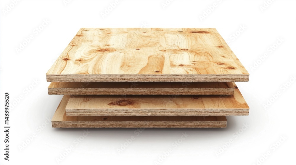 Stacked plywood sheets on a white background. Generative AI