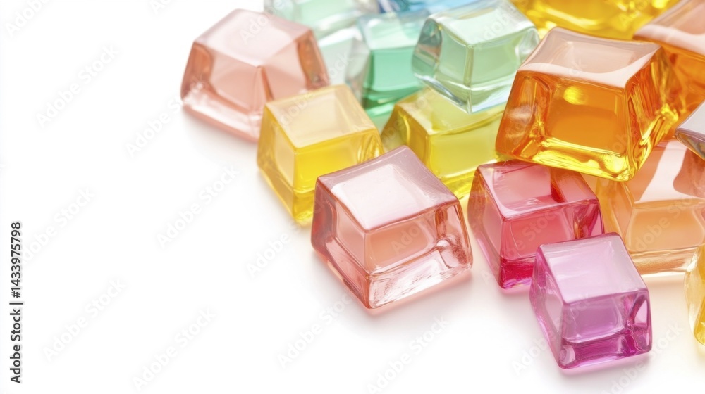Colorful Polycarbonate Ice Cubes Isolated on White Background. Generative AI