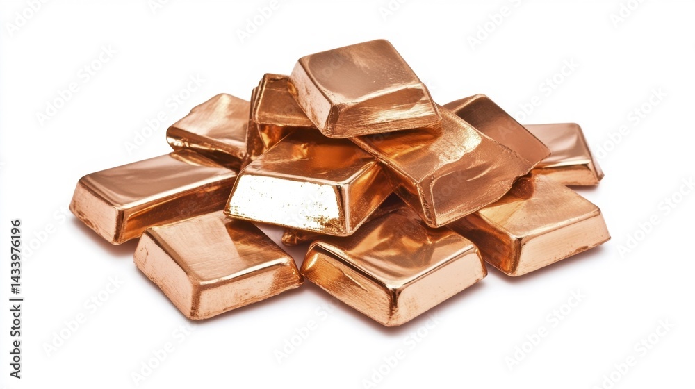 Copper bars stacked on a white background. Generative AI