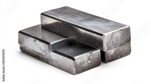 Obraz na płótnie Close up view of shiny metal ingots on white background. Generative AI w salonie