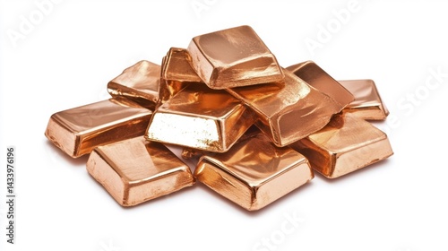 Obraz na płótnie Copper bars stacked on a white background. Generative AI w salonie