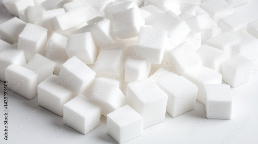 White sugar cubes isolated on a white background. Generative AI