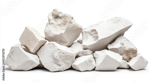 White Rocks Pile Isolated on White Background. Generative AI
