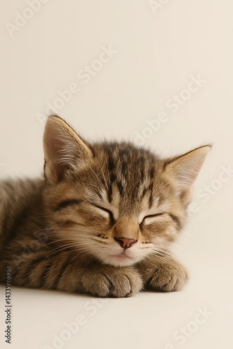 A sleeping kitten with clean backdrop