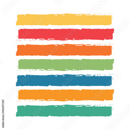 Colorful hand-painted horizontal brush strokes with rough edges on a white background