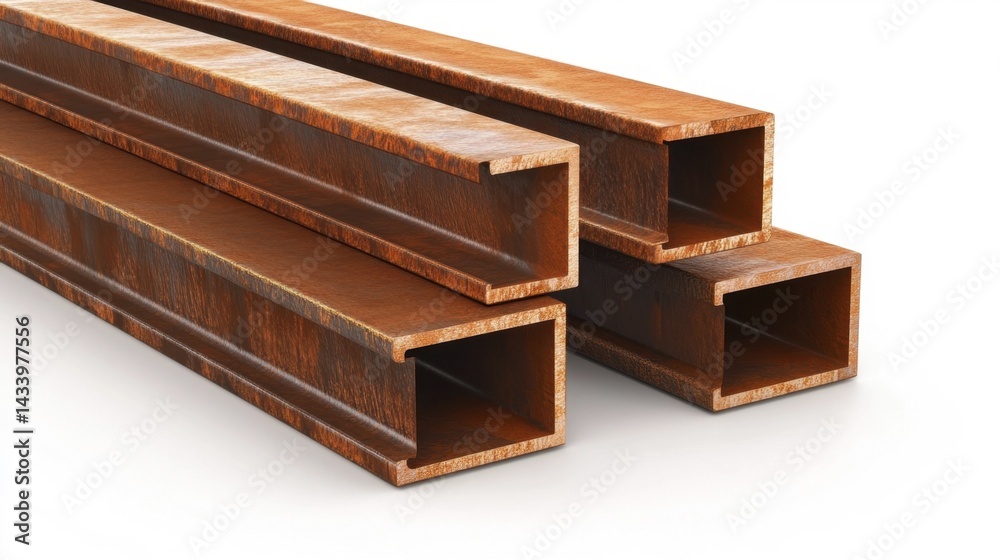 Steel H-beams isolated on white background. Generative AI
