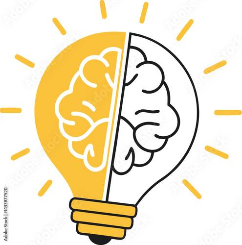 Innovative Brainlight Fusion Vector Illustration: Merged Lightbulb and Brain Concept for Creative Intelligence, Idea Generation & Breakthrough Digital Innovation