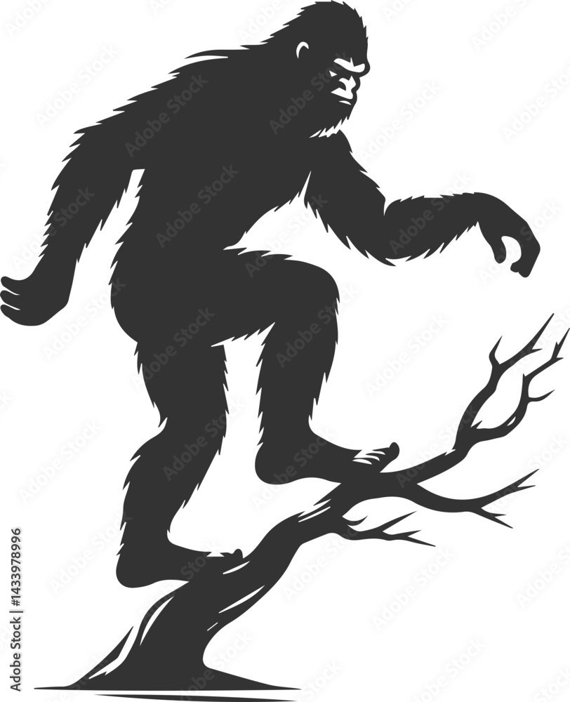 Fototapeta premium Black bigfoot vector silhouette