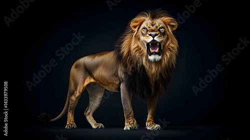 Majestic Pixelated Lion Roaring with Brown Fur Against Dark Background in Studio Lighting
