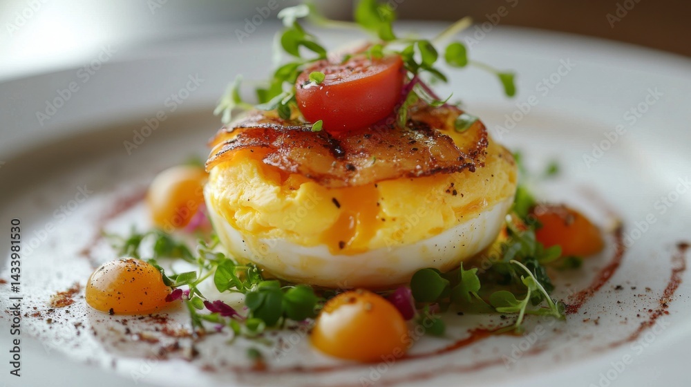 Gourmet Baked Egg Dish with Bacon and Tomatoes Gourmet Baked Egg Dish with Bacon and Tomatoes