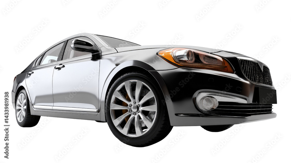 Fototapeta premium Sleek Sedan: A gleaming, polished sedan showcasing modern automotive design. Perfect for various automotive and transport themes.