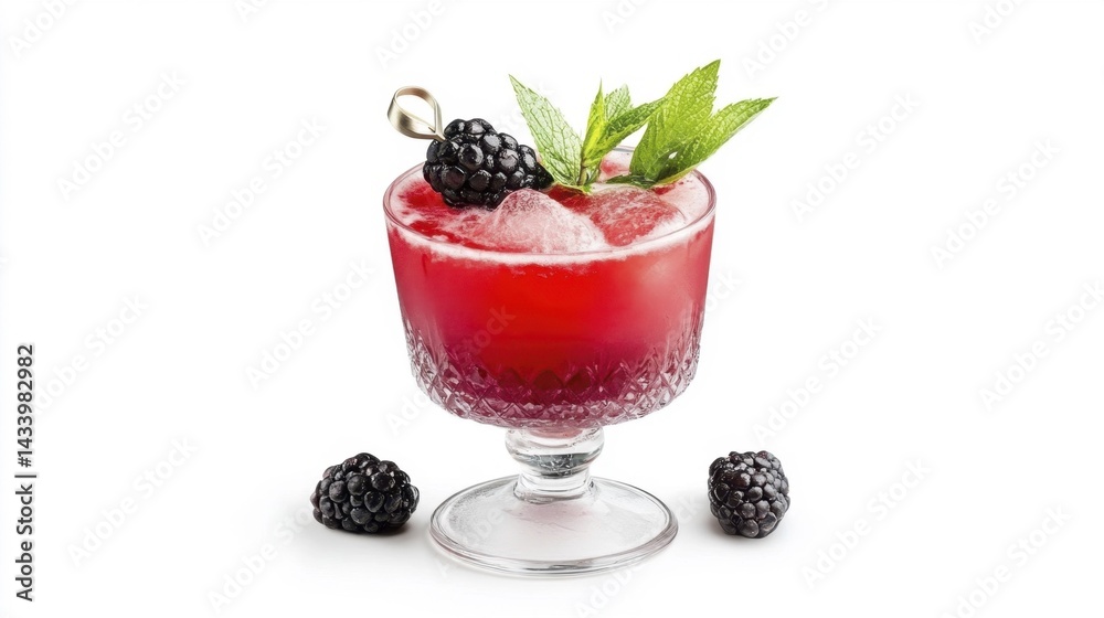 Refreshing Berry Cocktail with Ice and Mint Garnish. Generative AI