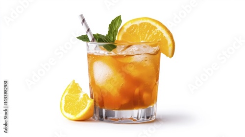 Obraz na płótnie Painkiller cocktail isolated on white background with ice and orange slice. Generative AI w salonie