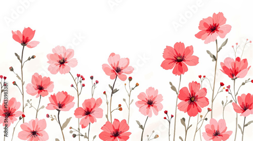 Floral seamless pattern, watercolor red flowers	