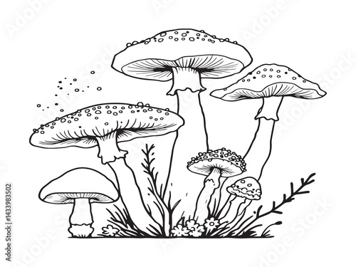 Detailed Coral Mushroom Outline Artwork for Organic Themed Projects 