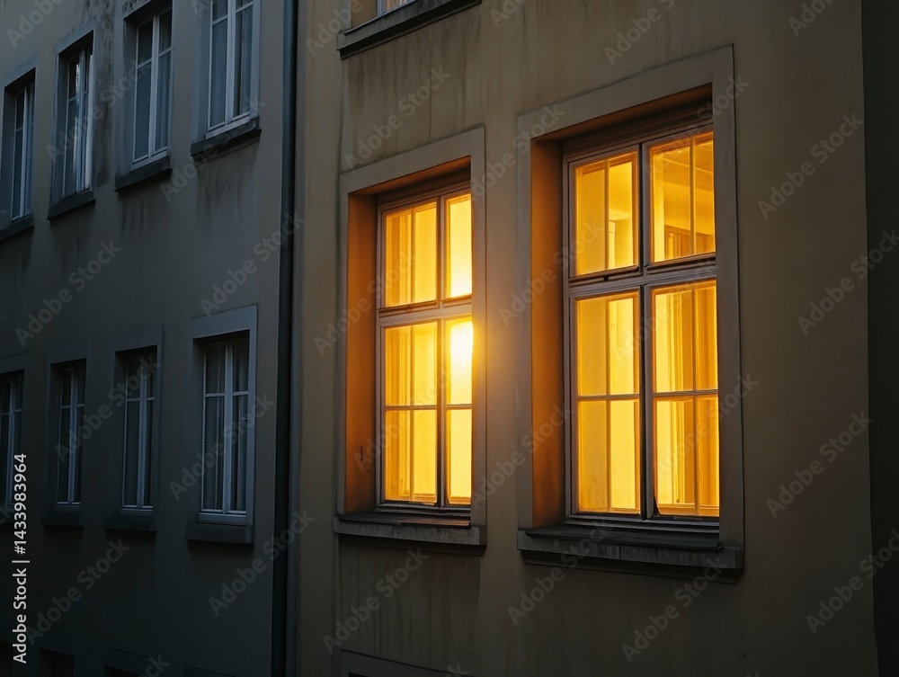 Obraz premium Illuminated Windows in Urban Dusk