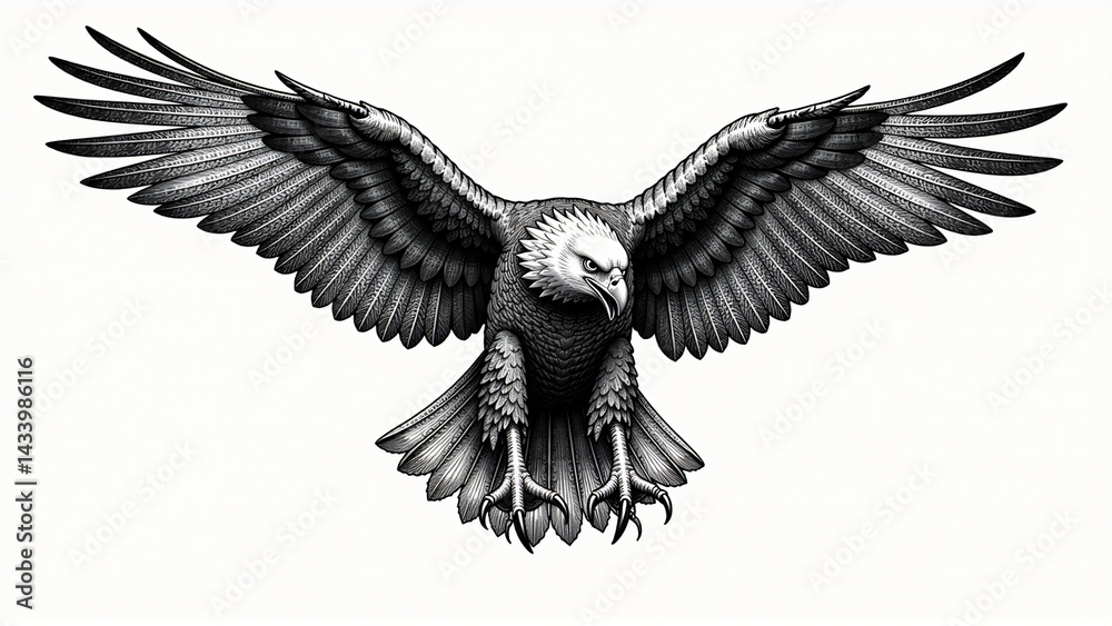 Obraz premium Vintage Engraved Eagle: A Detailed and Classic Vector for Historical Illustrations and Educational Materials