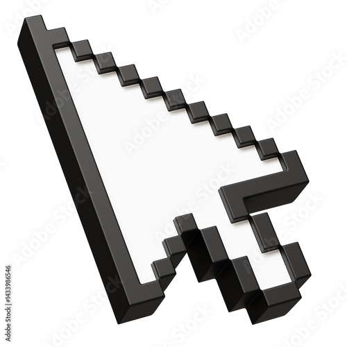 Retro 3d pixel mouse cursor icon illustration isolated on transparent background
