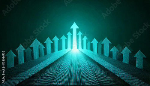 Path to prosperity, arrows economic growth, dark background, illustration. AI
