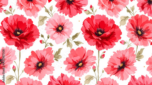 Seamless watercolor pink flowers pattern. Hand painted flowers of different colors, Flower watrecolor