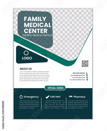 Corporate medical  flyer template design, in blue color, and modern design,marketing, medical proposal, promotion, advertise, publication and editable vector template design.


