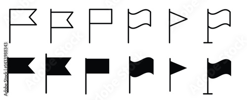 Set of black flag icons with various shapes vector eps10.