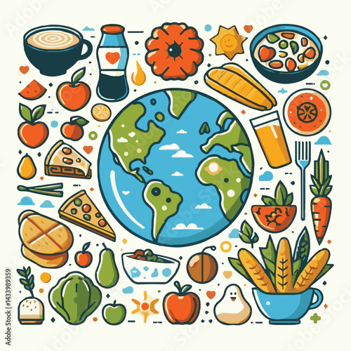 world, healthy, nutrition, health, fresh, diet, background, day, food, vegetable, organic, poster, vegetarian, illustration, earth, world food day, meal, concept, green, event, nature, lifestyle, symb