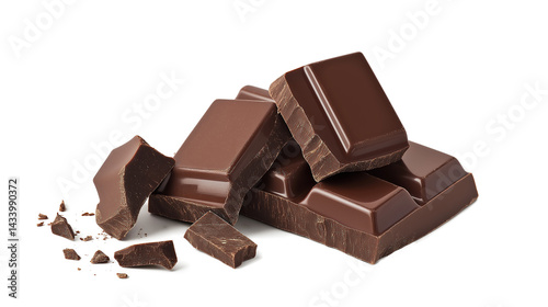A pile of chocolate bars with some of them broken. Concept of indulgence and temptation, as the chocolate is a popular treat that many people enjoy