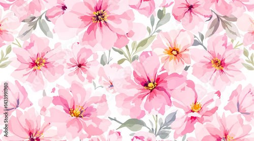 Seamless watercolor pink flowers pattern