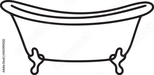 Elegant black and white minimalist line art of a clawfoot bathtub in a vector style illustration set against a white background for stylish bathroom or spa concepts