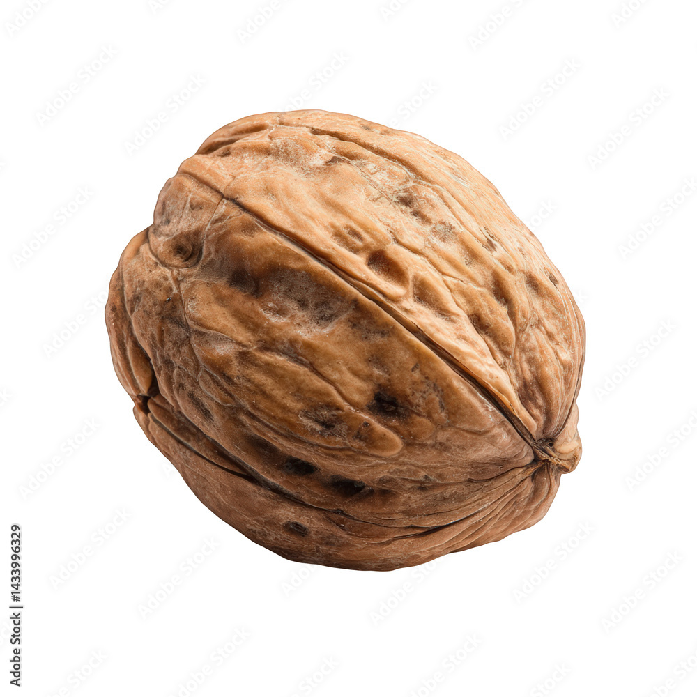 Single brown walnut shell close up studio shot isolated food life diet on transparent background Single brown walnut shell close up studio shot isolated food life diet on transparent background