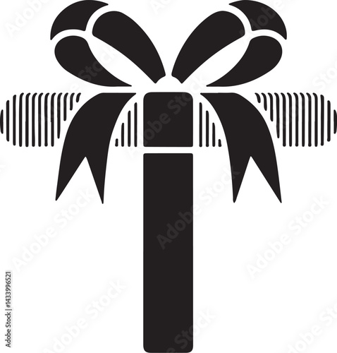 Modern minimalist black and white vector line art of a gift box with ribbon and bow in continuous style perfect for holiday packaging branding or greeting designs