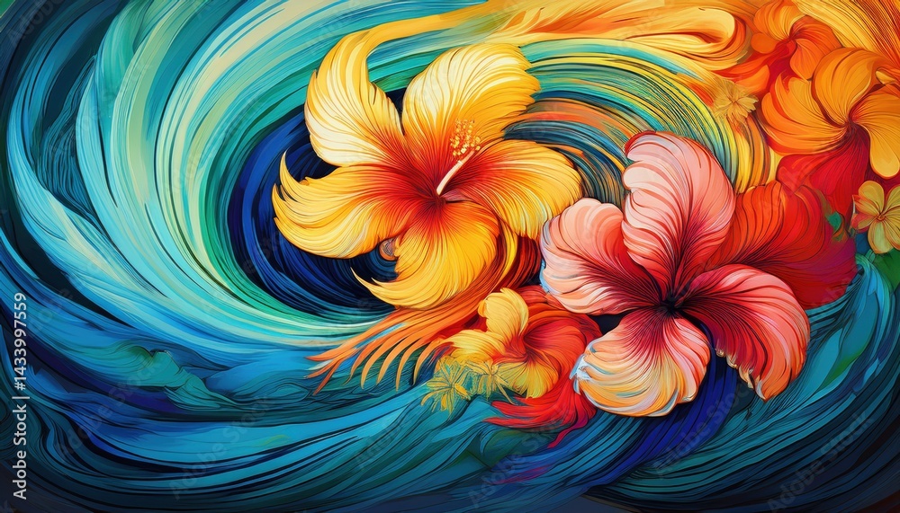 Fototapeta premium Vibrant floral swirls nature digital artwork colorful composition abstract viewpoint artistic expression
