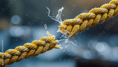 Fraying yellow rope at its breaking point