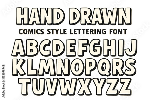 Unique hand-drawn comic style lettering font for creative design projects and artistic endeavors