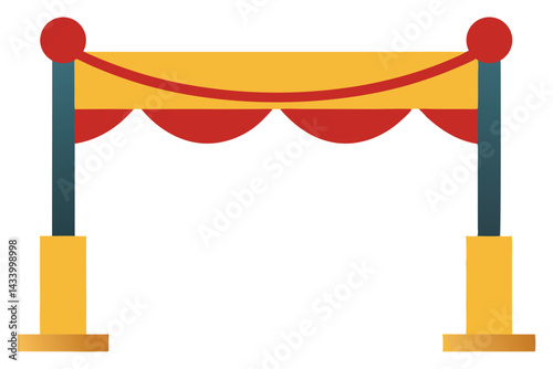 Entrance barrier with pillars and horizontal decoration in gold and red colors