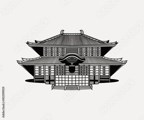 vector illustration with Japanese traditional house and cultural icons