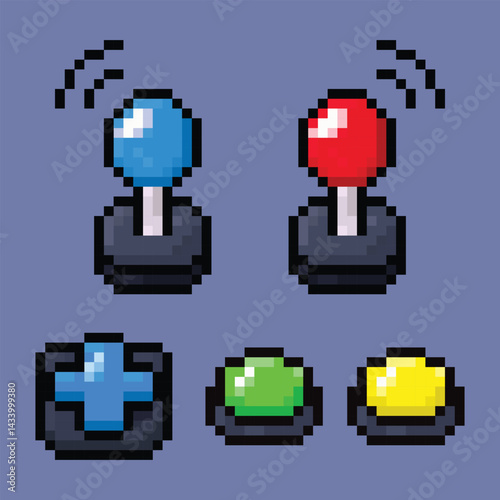 Retro Pixel Arcade Controller Set Colorful Joystick & Buttons Pack