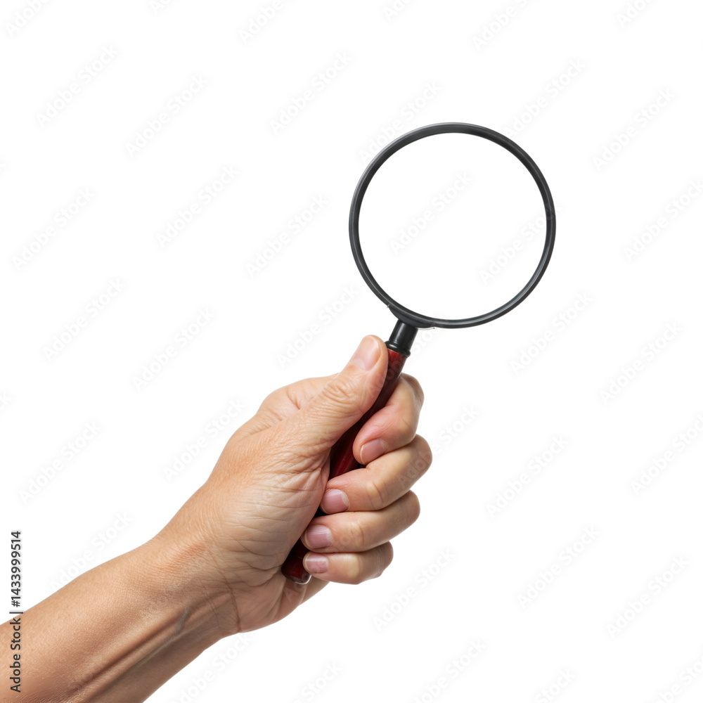 Hand Holding Magnifying Glass isolated on a transparent background Hand Holding Magnifying Glass isolated on a transparent background