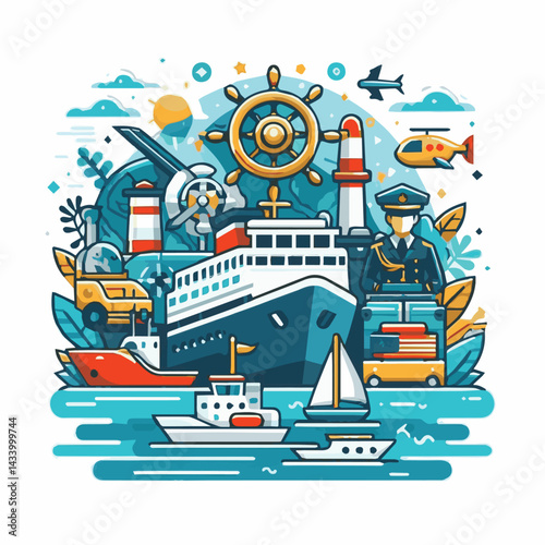 marine, ocean, illustration, international, poster, shipping, sea, nautical, maritime, transportation, banner, blue, celebration, background, world, vector, holiday, graphic, ship, design, concept, bu