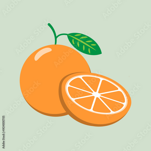 orange fruit half slice flat design vector illustration