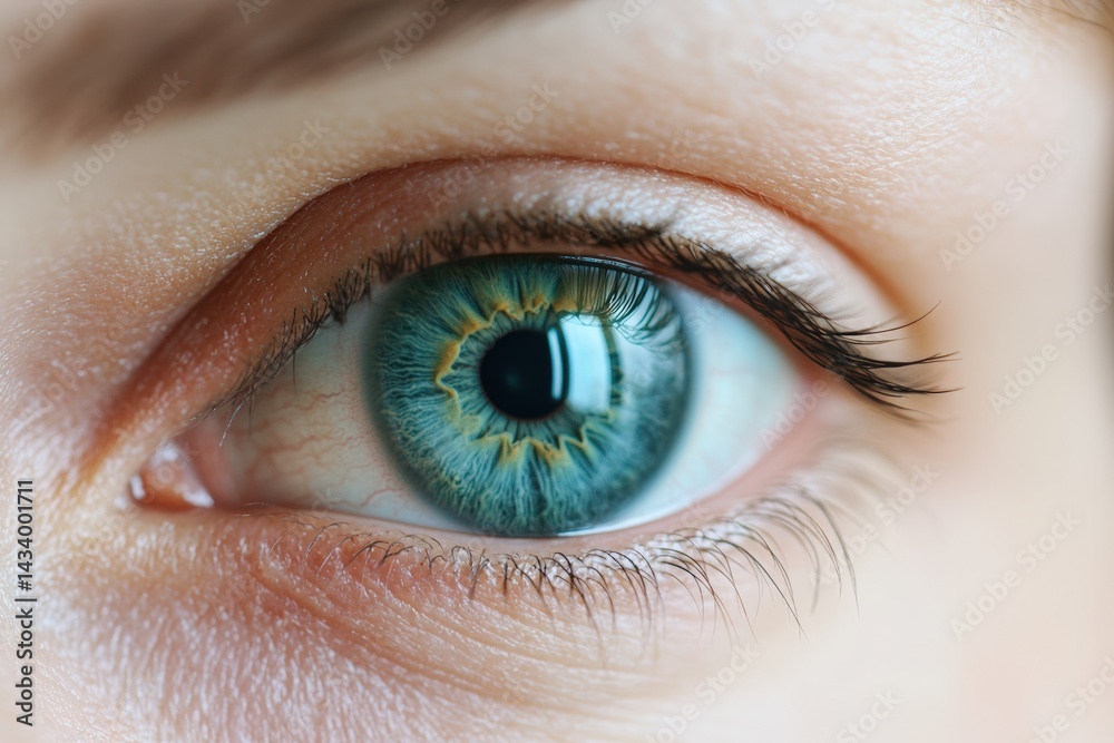 Fototapeta premium Ultra close-up of captivating blue-green eye showcasing intricate reflections