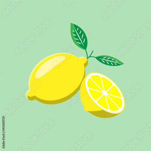 whole and half lemon fruit  illustration