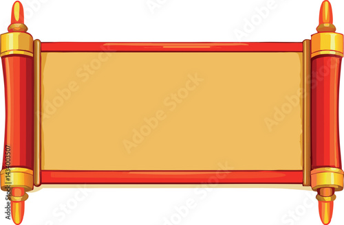 Exquisite Vintage Blank Scroll Vector Illustration with Intricate Red and Gold Ornamental Detailing for Elegant Invitations, Certificates, and Timeless Traditional Design Projects