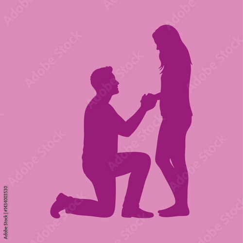 vector illustration of the silhouette of a man proposing to his girlfriend
