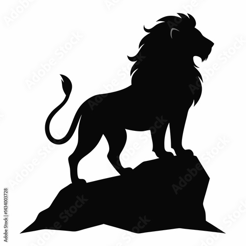 Black Silhouette of a Majestic Male Lion Standing