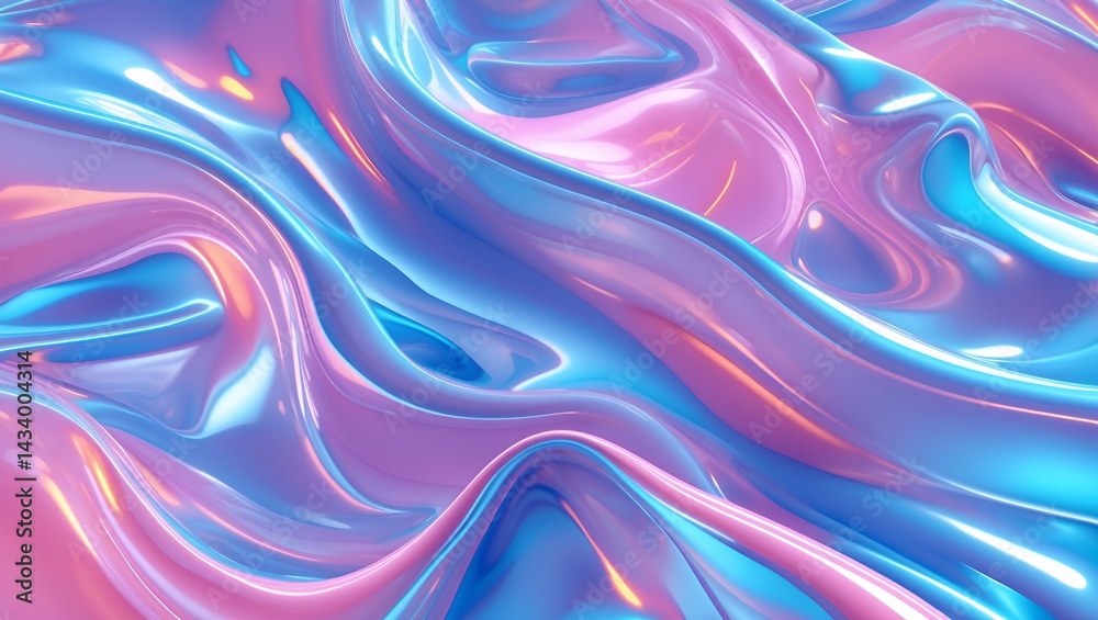 Obraz premium Futuristic glossy waves in blue and pink hues