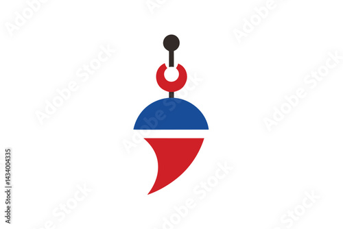 Stylized Graphic Representation of a Bobber with Black, Red, and Blue Elements