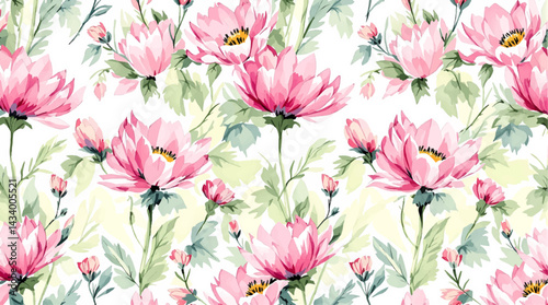 Seamless watercolor pink flowers pattern	